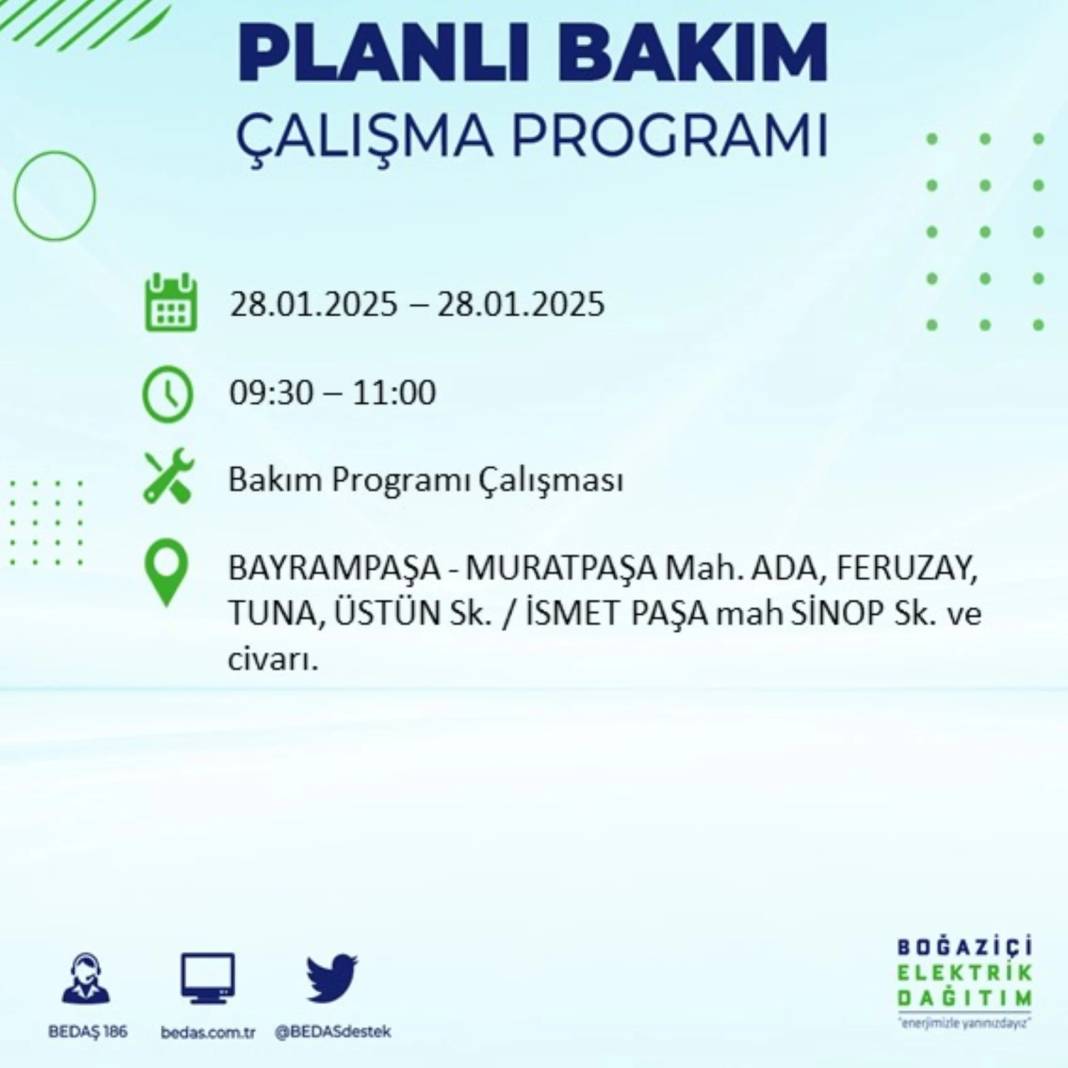 28 Ocak Salı İstanbul elektrik kesintisi: BEDAŞ elektrik kesintisi yaşayacak ilçeleri sıraladı 20