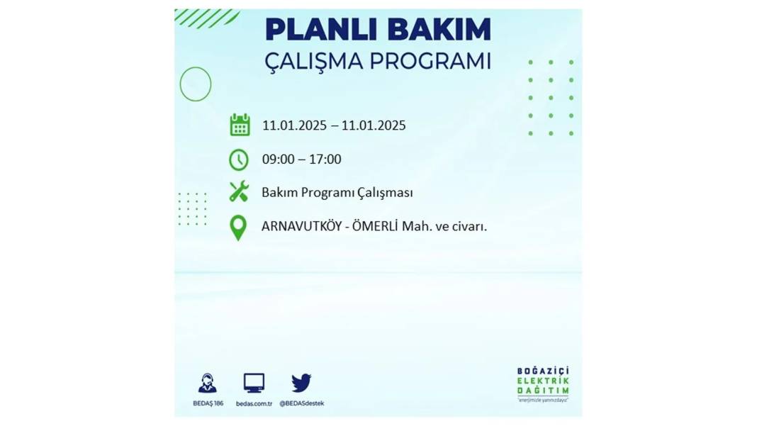 11 Ocak Cumartesi elektrik kesintisi: BEDAŞ 11 Ocak Cumartesi günü elektrik kesintisi yaşayacak ilçeleri sıraladı 31