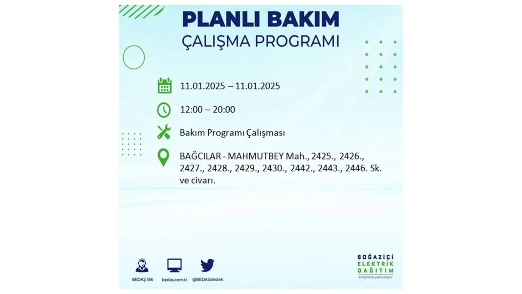 11 Ocak Cumartesi elektrik kesintisi: BEDAŞ 11 Ocak Cumartesi günü elektrik kesintisi yaşayacak ilçeleri sıraladı 22