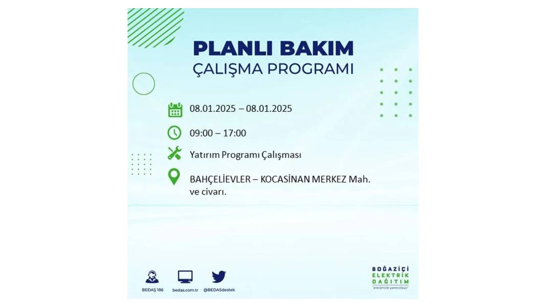 İstanbul'da elektrik kesintisi: 8 Ocak Çarşamba günü elektrik olmayacak. BEDAŞ elektrik kesintisi yaşayacak ilçeleri sıraladı 30