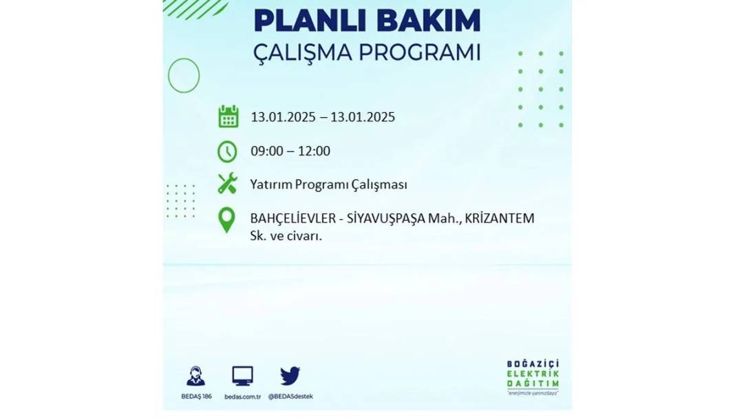 13 Ocak Pazartesi elektrik kesintisi: BEDAŞ elektrik kesintisi yaşayacak ilçeleri sıraladı 66