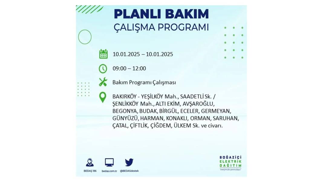 10 Ocak Cuma elektrik kesintisi: BEDAŞ elektrik kesintisi yaşayacak ilçeleri teker teker sıraladı 25