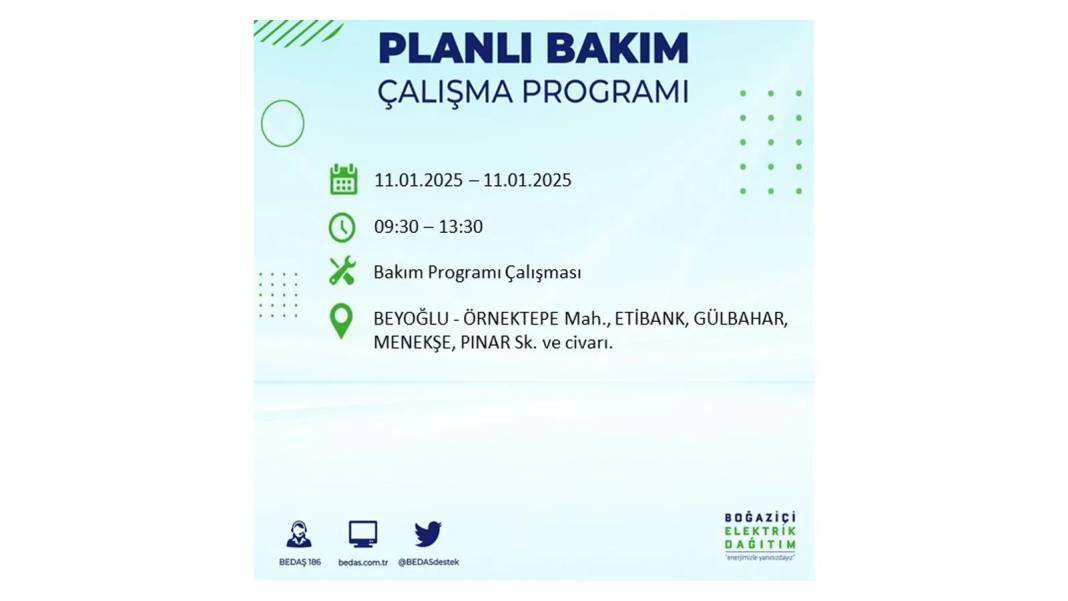 11 Ocak Cumartesi elektrik kesintisi: BEDAŞ 11 Ocak Cumartesi günü elektrik kesintisi yaşayacak ilçeleri sıraladı 16