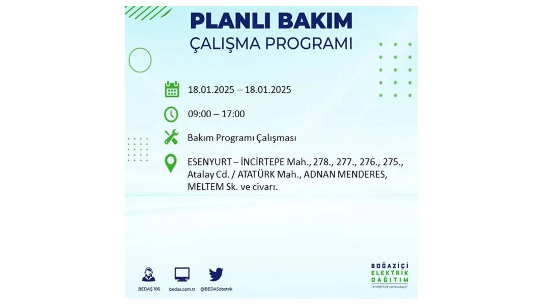 İstanbul'da elektrik kesintisi: BEDAŞ 18 Ocak Cumartesi elektrik kesintisi yaşayacak ilçeleri sıraladı 21