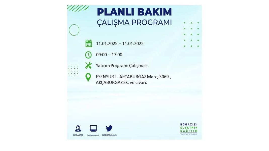 11 Ocak Cumartesi elektrik kesintisi: BEDAŞ 11 Ocak Cumartesi günü elektrik kesintisi yaşayacak ilçeleri sıraladı 13