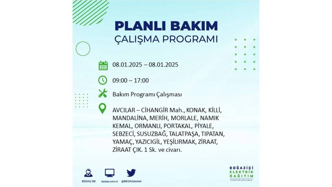 İstanbul'da elektrik kesintisi: 8 Ocak Çarşamba günü elektrik olmayacak. BEDAŞ elektrik kesintisi yaşayacak ilçeleri sıraladı 36