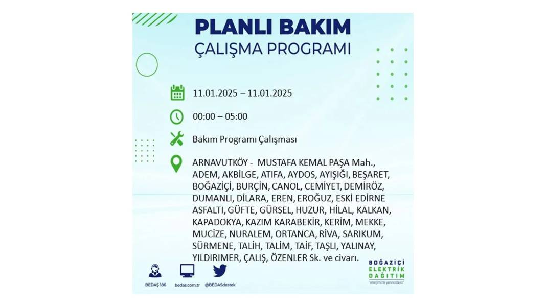 11 Ocak Cumartesi elektrik kesintisi: BEDAŞ 11 Ocak Cumartesi günü elektrik kesintisi yaşayacak ilçeleri sıraladı 28