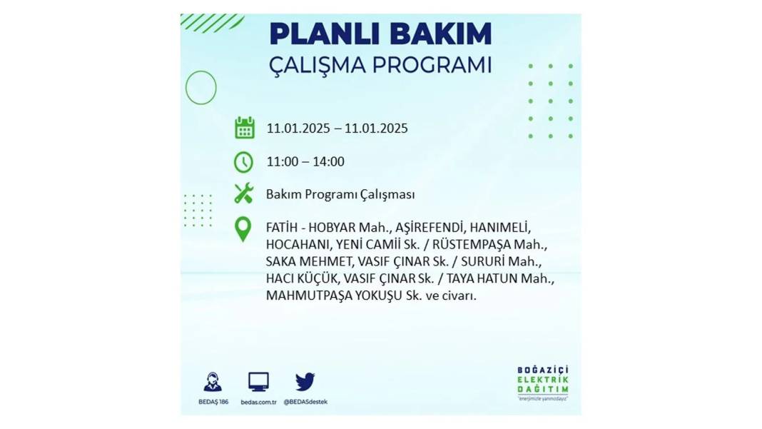 11 Ocak Cumartesi elektrik kesintisi: BEDAŞ 11 Ocak Cumartesi günü elektrik kesintisi yaşayacak ilçeleri sıraladı 11