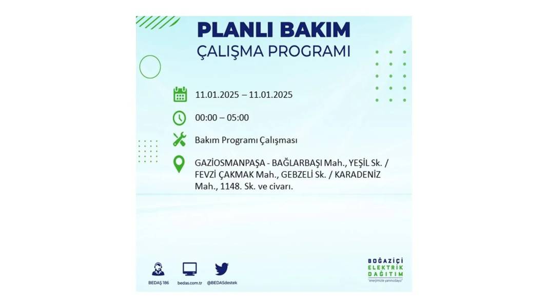 11 Ocak Cumartesi elektrik kesintisi: BEDAŞ 11 Ocak Cumartesi günü elektrik kesintisi yaşayacak ilçeleri sıraladı 10