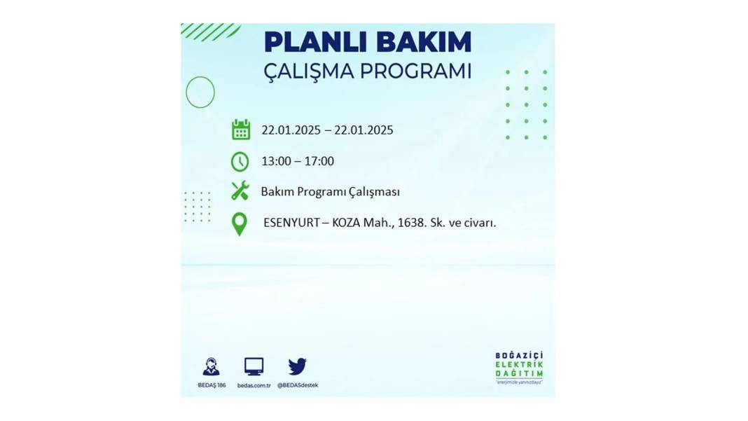 22 Ocak İstanbul elektrik kesintisi: BEDAŞ elektrik kesintisi yaşayacak ilçeleri sıraladı 20