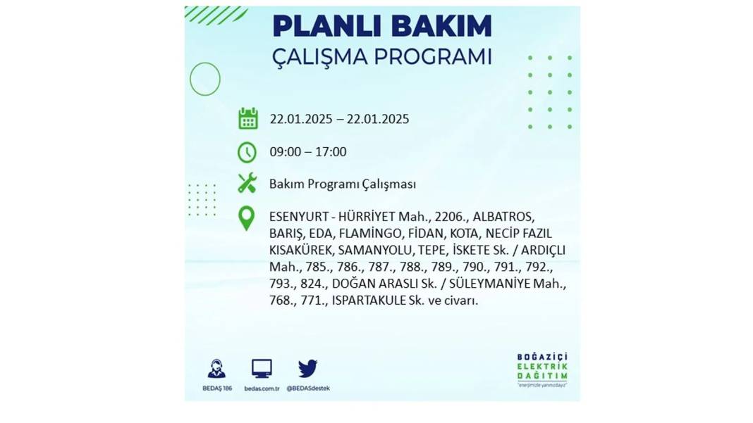 22 Ocak İstanbul elektrik kesintisi: BEDAŞ elektrik kesintisi yaşayacak ilçeleri sıraladı 19