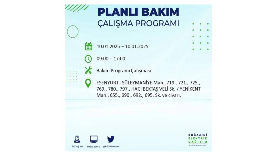 10 Ocak Cuma elektrik kesintisi: BEDAŞ elektrik kesintisi yaşayacak ilçeleri teker teker sıraladı 15