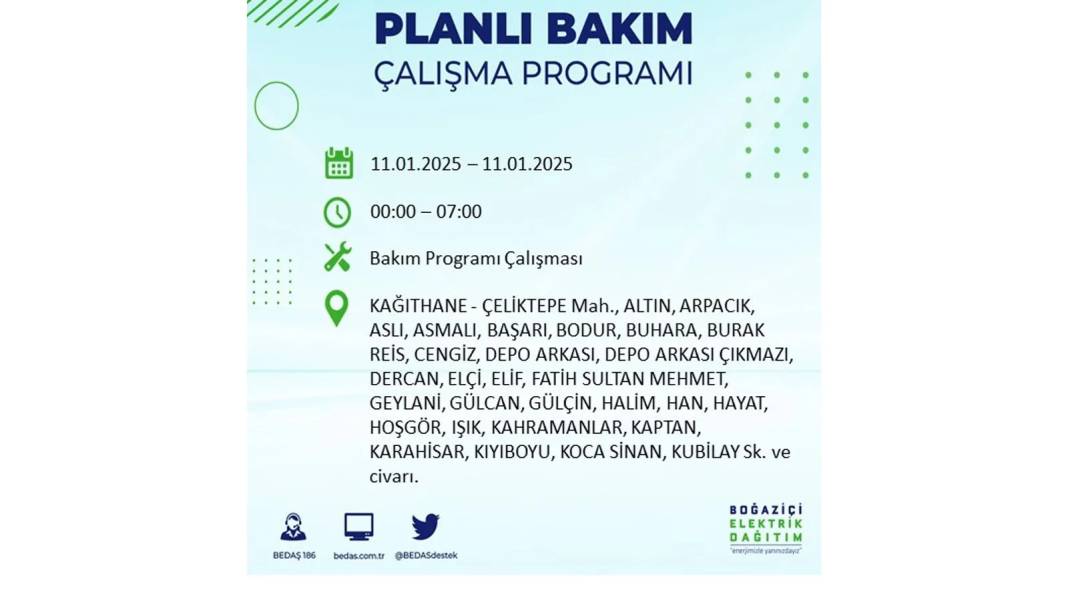 11 Ocak Cumartesi elektrik kesintisi: BEDAŞ 11 Ocak Cumartesi günü elektrik kesintisi yaşayacak ilçeleri sıraladı 7