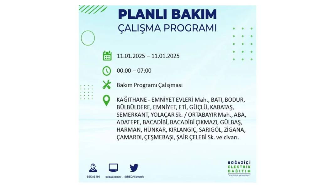 11 Ocak Cumartesi elektrik kesintisi: BEDAŞ 11 Ocak Cumartesi günü elektrik kesintisi yaşayacak ilçeleri sıraladı 6