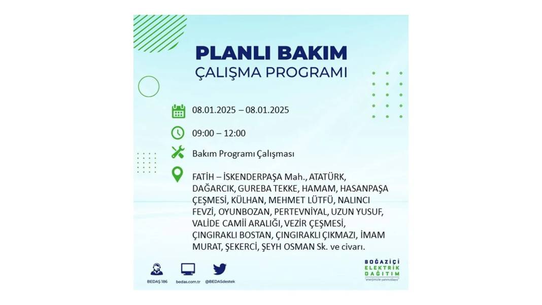 İstanbul'da elektrik kesintisi: 8 Ocak Çarşamba günü elektrik olmayacak. BEDAŞ elektrik kesintisi yaşayacak ilçeleri sıraladı 15