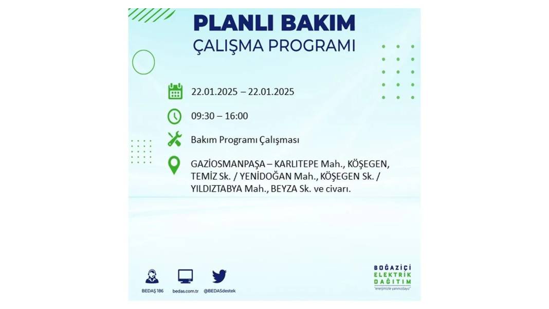 22 Ocak İstanbul elektrik kesintisi: BEDAŞ elektrik kesintisi yaşayacak ilçeleri sıraladı 14