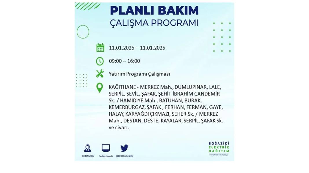 11 Ocak Cumartesi elektrik kesintisi: BEDAŞ 11 Ocak Cumartesi günü elektrik kesintisi yaşayacak ilçeleri sıraladı 5