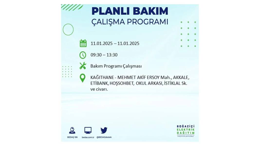 11 Ocak Cumartesi elektrik kesintisi: BEDAŞ 11 Ocak Cumartesi günü elektrik kesintisi yaşayacak ilçeleri sıraladı 4