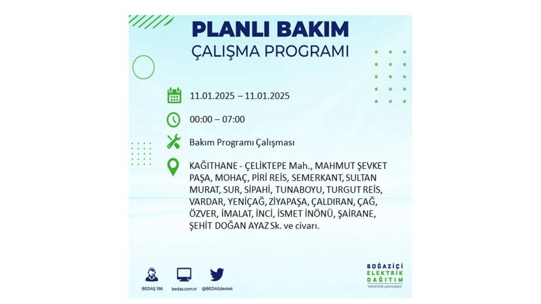 11 Ocak Cumartesi elektrik kesintisi: BEDAŞ 11 Ocak Cumartesi günü elektrik kesintisi yaşayacak ilçeleri sıraladı 3