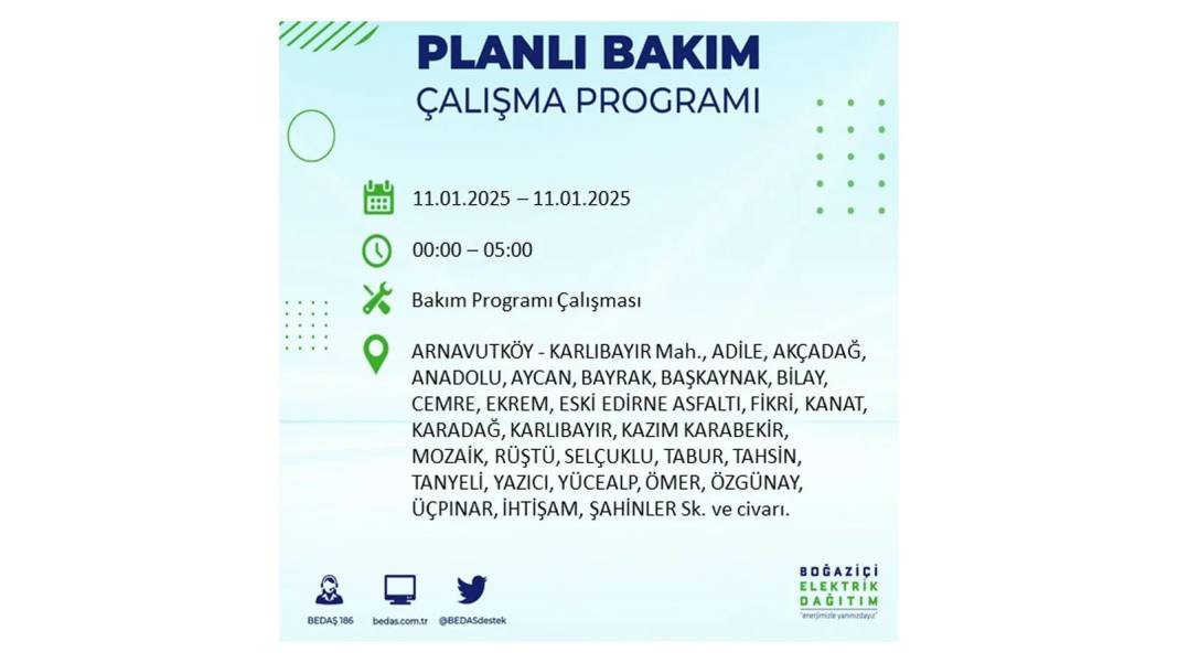 11 Ocak Cumartesi elektrik kesintisi: BEDAŞ 11 Ocak Cumartesi günü elektrik kesintisi yaşayacak ilçeleri sıraladı 30