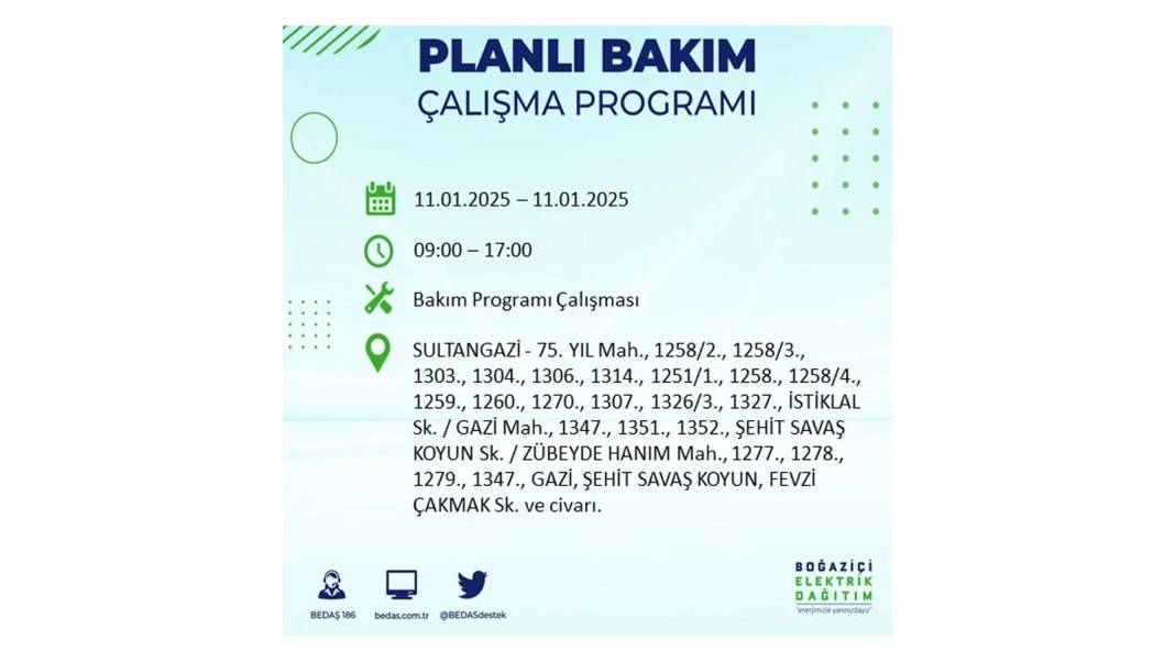 11 Ocak Cumartesi elektrik kesintisi: BEDAŞ 11 Ocak Cumartesi günü elektrik kesintisi yaşayacak ilçeleri sıraladı 1