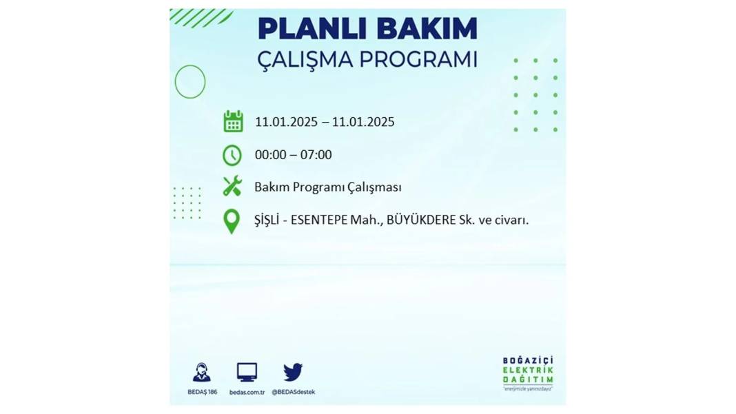 11 Ocak Cumartesi elektrik kesintisi: BEDAŞ 11 Ocak Cumartesi günü elektrik kesintisi yaşayacak ilçeleri sıraladı 2