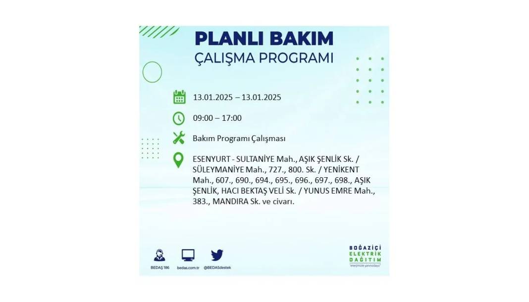 13 Ocak Pazartesi elektrik kesintisi: BEDAŞ elektrik kesintisi yaşayacak ilçeleri sıraladı 41