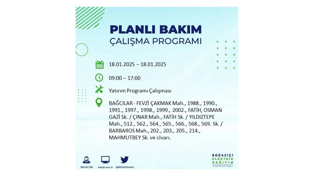 İstanbul'da elektrik kesintisi: BEDAŞ 18 Ocak Cumartesi elektrik kesintisi yaşayacak ilçeleri sıraladı 1