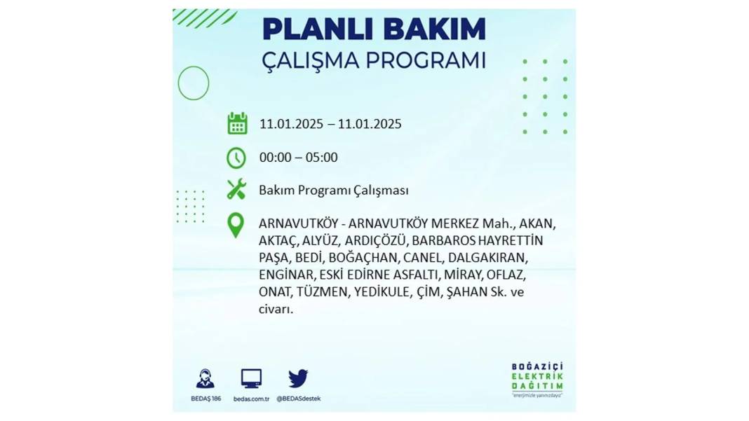 11 Ocak Cumartesi elektrik kesintisi: BEDAŞ 11 Ocak Cumartesi günü elektrik kesintisi yaşayacak ilçeleri sıraladı 27