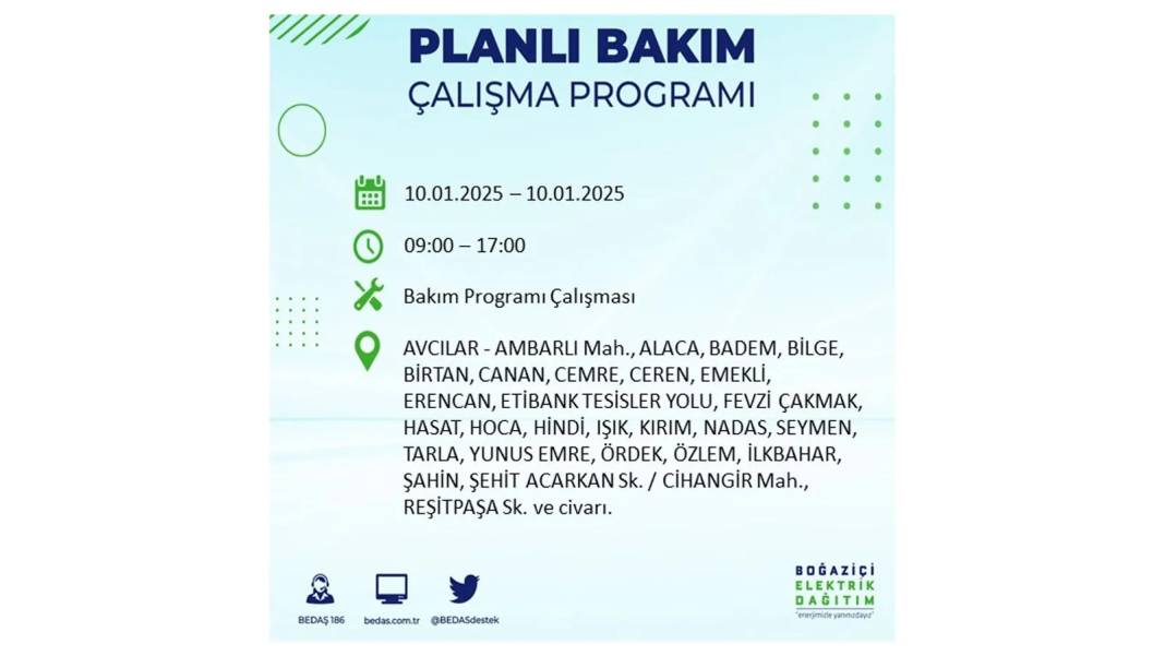 10 Ocak Cuma elektrik kesintisi: BEDAŞ elektrik kesintisi yaşayacak ilçeleri teker teker sıraladı 35