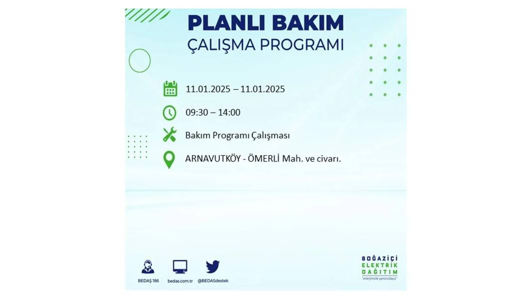 11 Ocak Cumartesi elektrik kesintisi: BEDAŞ 11 Ocak Cumartesi günü elektrik kesintisi yaşayacak ilçeleri sıraladı 29