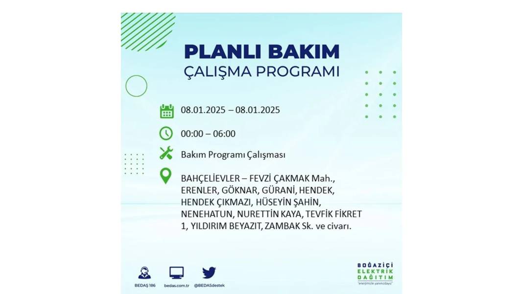 İstanbul'da elektrik kesintisi: 8 Ocak Çarşamba günü elektrik olmayacak. BEDAŞ elektrik kesintisi yaşayacak ilçeleri sıraladı 32