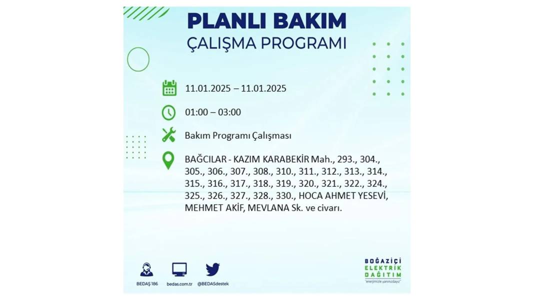 11 Ocak Cumartesi elektrik kesintisi: BEDAŞ 11 Ocak Cumartesi günü elektrik kesintisi yaşayacak ilçeleri sıraladı 23