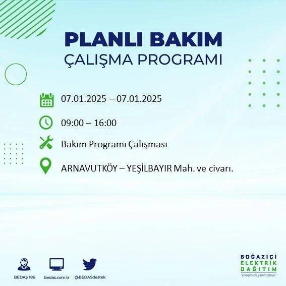 BEDAŞ o ilçeleri teker teker sıraladı: 7 Ocak Salı İstanbul elektrik kesintisi 21