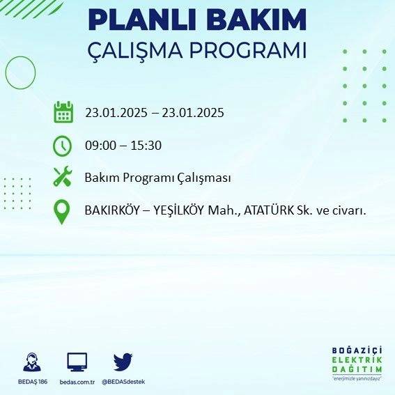 23 Ocak 2025 elektrik kesintisi: BEDAŞ elektrik kesintisi yaşayacak ilçeleri sıraladı 22