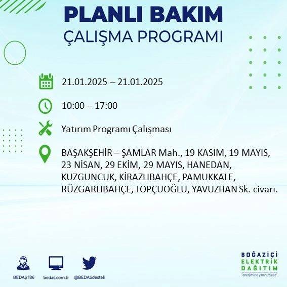 21 Ocak Salı günü saatlerce elektrik olmayacak: BEDAŞ elektrik kesintisi yaşayacak ilçeleri sıraladı 17