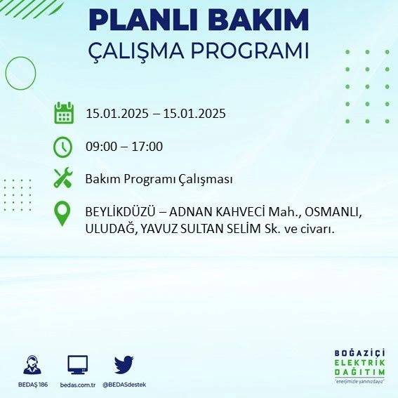 15 Ocak İstanbul elektrik kesintisi: BEDAŞ elektrik kesintisi yaşayacak ilçeleri sıraladı 20