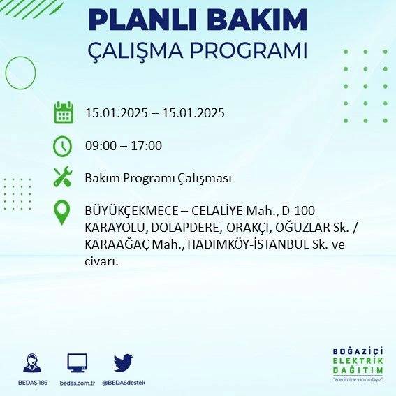 15 Ocak İstanbul elektrik kesintisi: BEDAŞ elektrik kesintisi yaşayacak ilçeleri sıraladı 18