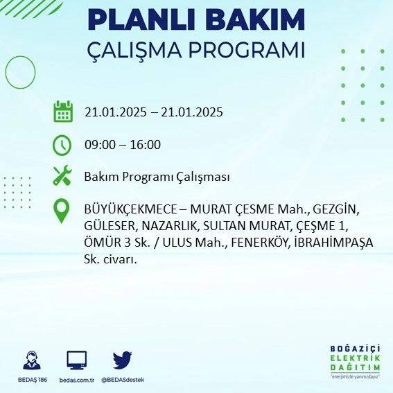 21 Ocak Salı günü saatlerce elektrik olmayacak: BEDAŞ elektrik kesintisi yaşayacak ilçeleri sıraladı 16