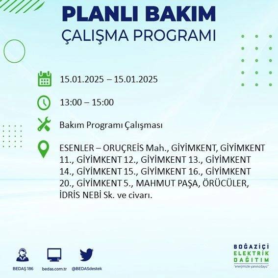 15 Ocak İstanbul elektrik kesintisi: BEDAŞ elektrik kesintisi yaşayacak ilçeleri sıraladı 16