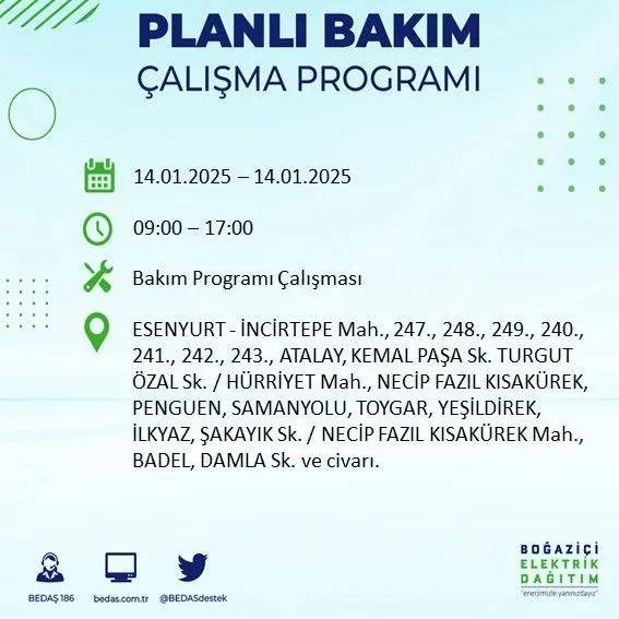 14 Ocak İstanbul elektrik kesintisi: BEDAŞ elektrik kesintisi yaşayacak ilçeleri sıraladı 43