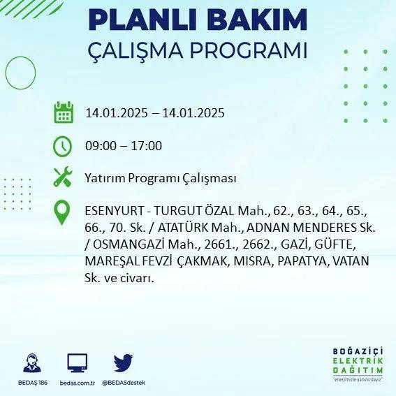 14 Ocak İstanbul elektrik kesintisi: BEDAŞ elektrik kesintisi yaşayacak ilçeleri sıraladı 42