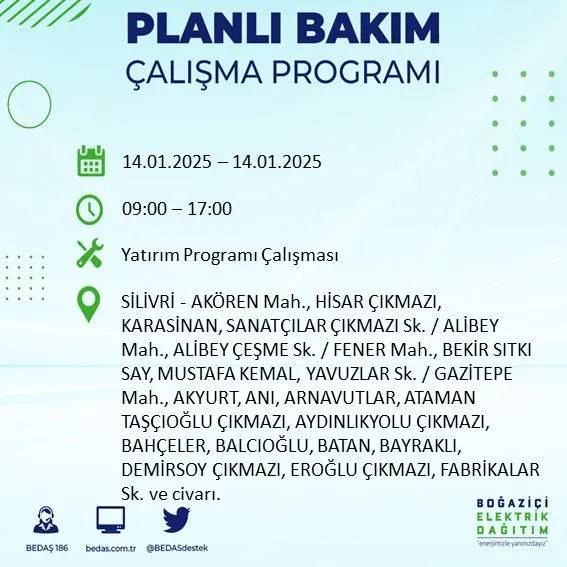 14 Ocak İstanbul elektrik kesintisi: BEDAŞ elektrik kesintisi yaşayacak ilçeleri sıraladı 21