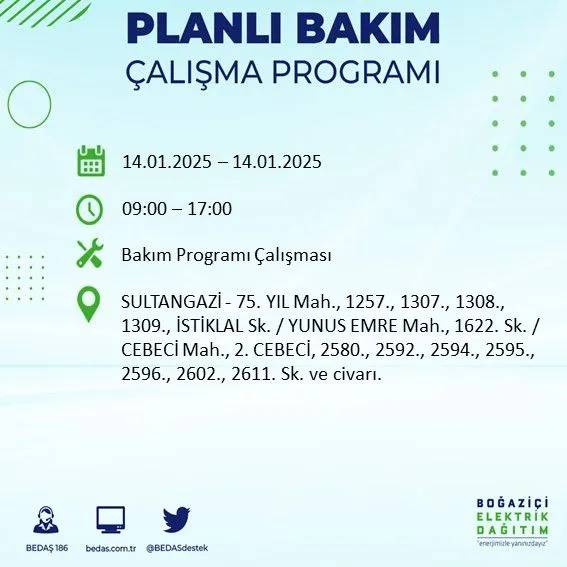 14 Ocak İstanbul elektrik kesintisi: BEDAŞ elektrik kesintisi yaşayacak ilçeleri sıraladı 10