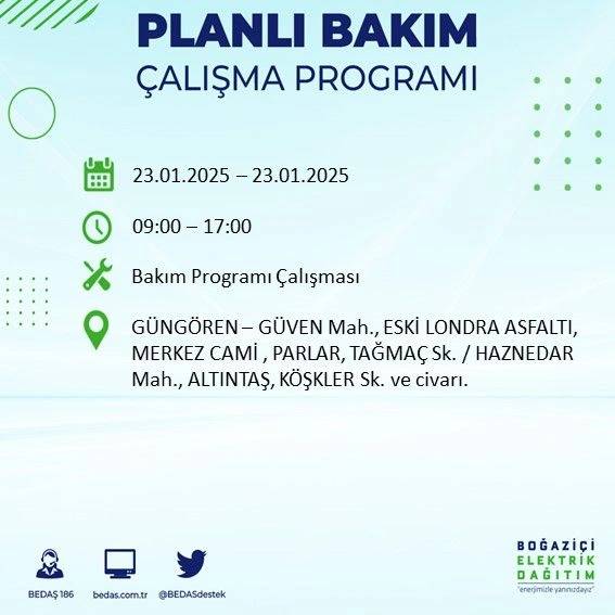 23 Ocak 2025 elektrik kesintisi: BEDAŞ elektrik kesintisi yaşayacak ilçeleri sıraladı 7