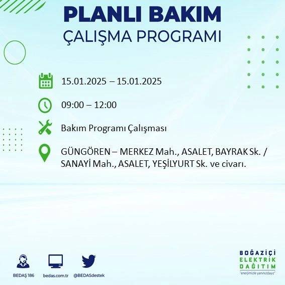 15 Ocak İstanbul elektrik kesintisi: BEDAŞ elektrik kesintisi yaşayacak ilçeleri sıraladı 10