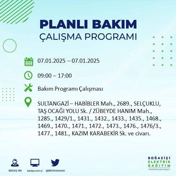 BEDAŞ o ilçeleri teker teker sıraladı: 7 Ocak Salı İstanbul elektrik kesintisi 3