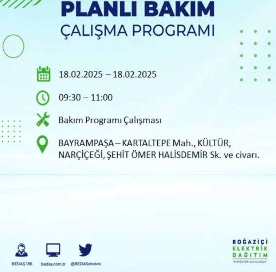 18 Şubat elektrik kesintisi: BEDAŞ elektrik kesintisi yaşayacak ilçeleri sıraladı 42