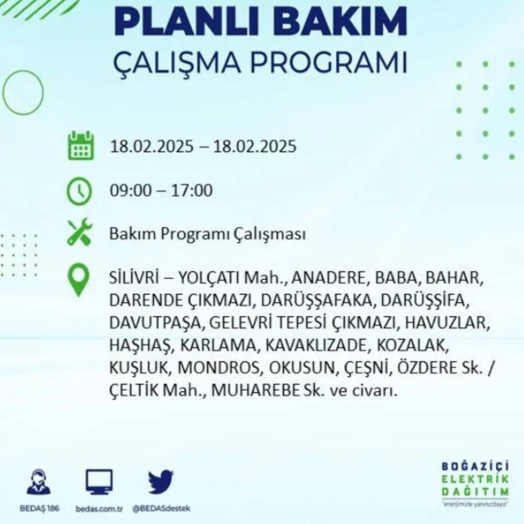 18 Şubat elektrik kesintisi: BEDAŞ elektrik kesintisi yaşayacak ilçeleri sıraladı 34