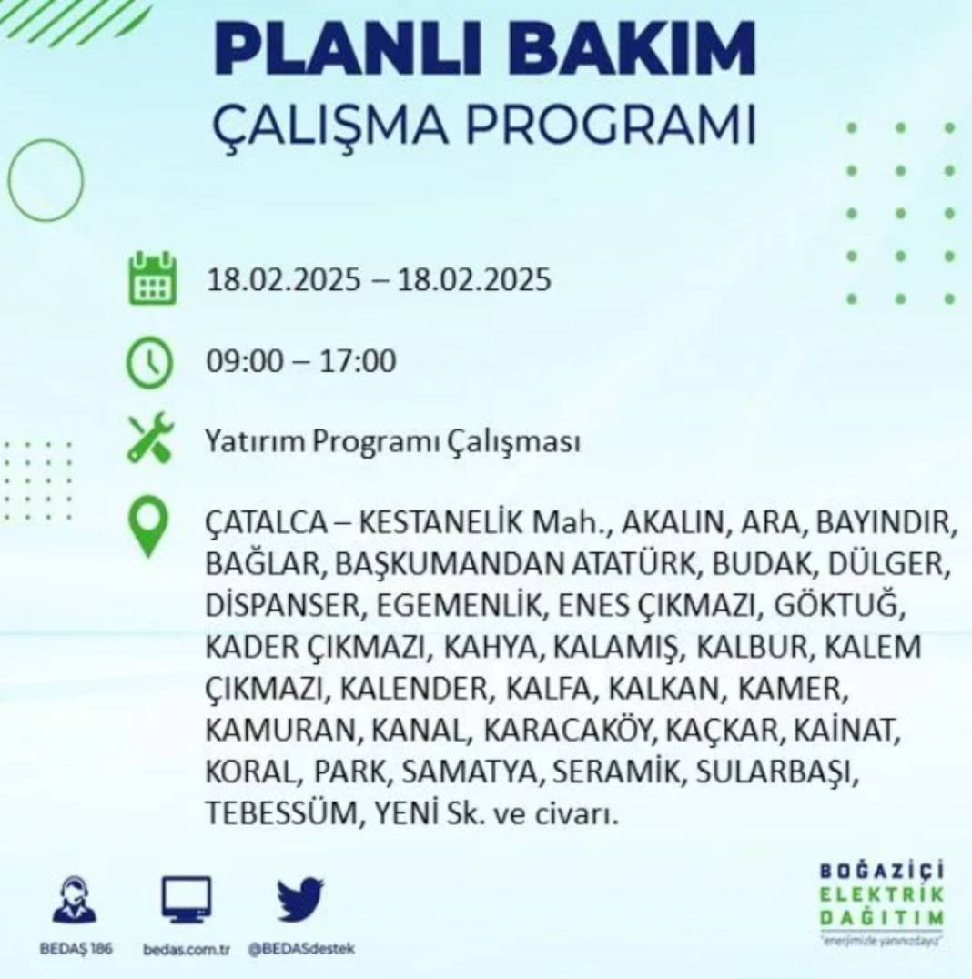 18 Şubat elektrik kesintisi: BEDAŞ elektrik kesintisi yaşayacak ilçeleri sıraladı 30